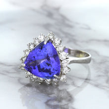 Load image into Gallery viewer, 5.06ct Trillion Tanzanite Ring with Diamond Halo in 14K White Gold