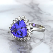 Load image into Gallery viewer, 5.06ct Trillion Tanzanite Ring with Diamond Halo in 14K White Gold