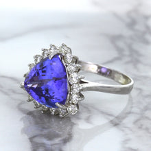 Load image into Gallery viewer, 5.06ct Trillion Tanzanite Ring with Diamond Halo in 14K White Gold