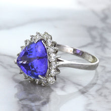 Load image into Gallery viewer, 5.06ct Trillion Tanzanite Ring with Diamond Halo in 14K White Gold