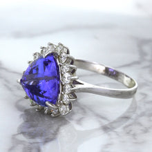 Load image into Gallery viewer, 5.06ct Trillion Tanzanite Ring with Diamond Halo in 14K White Gold