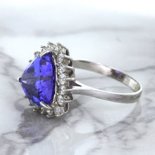 Load image into Gallery viewer, 5.06ct Trillion Tanzanite Ring with Diamond Halo in 14K White Gold
