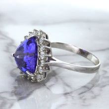 Load image into Gallery viewer, 5.06ct Trillion Tanzanite Ring with Diamond Halo in 14K White Gold