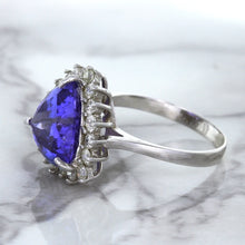 Load image into Gallery viewer, 5.06ct Trillion Tanzanite Ring with Diamond Halo in 14K White Gold