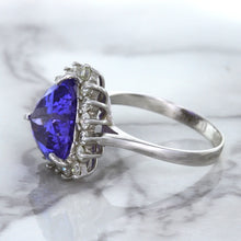 Load image into Gallery viewer, 5.06ct Trillion Tanzanite Ring with Diamond Halo in 14K White Gold