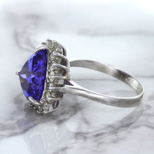 Load image into Gallery viewer, 5.06ct Trillion Tanzanite Ring with Diamond Halo in 14K White Gold
