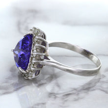 Load image into Gallery viewer, 5.06ct Trillion Tanzanite Ring with Diamond Halo in 14K White Gold