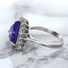Load image into Gallery viewer, 5.06ct Trillion Tanzanite Ring with Diamond Halo in 14K White Gold