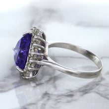 Load image into Gallery viewer, 5.06ct Trillion Tanzanite Ring with Diamond Halo in 14K White Gold