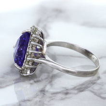 Load image into Gallery viewer, 5.06ct Trillion Tanzanite Ring with Diamond Halo in 14K White Gold