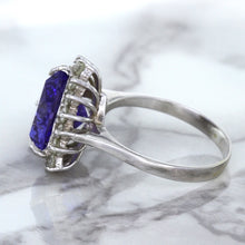 Load image into Gallery viewer, 5.06ct Trillion Tanzanite Ring with Diamond Halo in 14K White Gold