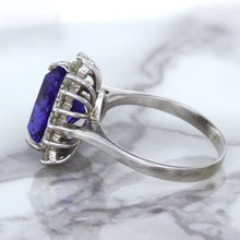 Load image into Gallery viewer, 5.06ct Trillion Tanzanite Ring with Diamond Halo in 14K White Gold
