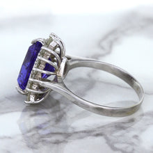 Load image into Gallery viewer, 5.06ct Trillion Tanzanite Ring with Diamond Halo in 14K White Gold