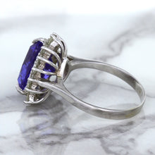 Load image into Gallery viewer, 5.06ct Trillion Tanzanite Ring with Diamond Halo in 14K White Gold