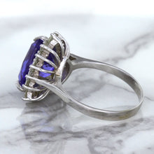 Load image into Gallery viewer, 5.06ct Trillion Tanzanite Ring with Diamond Halo in 14K White Gold