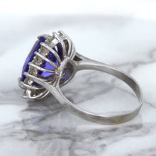 Load image into Gallery viewer, 5.06ct Trillion Tanzanite Ring with Diamond Halo in 14K White Gold