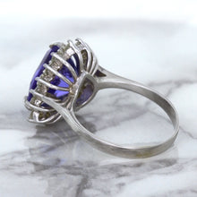 Load image into Gallery viewer, 5.06ct Trillion Tanzanite Ring with Diamond Halo in 14K White Gold
