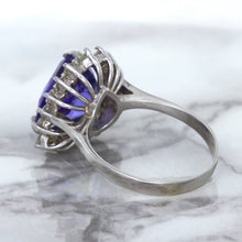 Load image into Gallery viewer, 5.06ct Trillion Tanzanite Ring with Diamond Halo in 14K White Gold