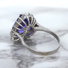 Load image into Gallery viewer, 5.06ct Trillion Tanzanite Ring with Diamond Halo in 14K White Gold