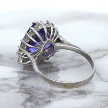 Load image into Gallery viewer, 5.06ct Trillion Tanzanite Ring with Diamond Halo in 14K White Gold