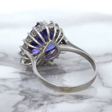 Load image into Gallery viewer, 5.06ct Trillion Tanzanite Ring with Diamond Halo in 14K White Gold
