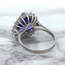 Load image into Gallery viewer, 5.06ct Trillion Tanzanite Ring with Diamond Halo in 14K White Gold