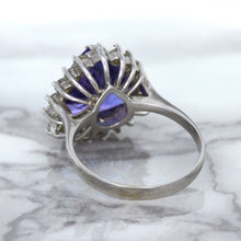 Load image into Gallery viewer, 5.06ct Trillion Tanzanite Ring with Diamond Halo in 14K White Gold