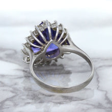 Load image into Gallery viewer, 5.06ct Trillion Tanzanite Ring with Diamond Halo in 14K White Gold