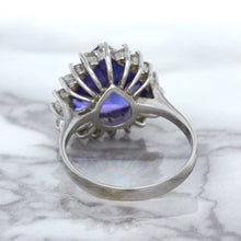 Load image into Gallery viewer, 5.06ct Trillion Tanzanite Ring with Diamond Halo in 14K White Gold