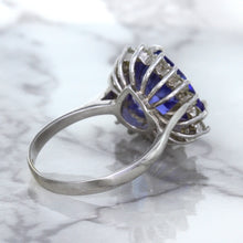 Load image into Gallery viewer, 5.06ct Trillion Tanzanite Ring with Diamond Halo in 14K White Gold