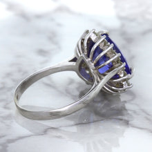 Load image into Gallery viewer, 5.06ct Trillion Tanzanite Ring with Diamond Halo in 14K White Gold