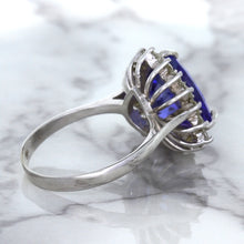 Load image into Gallery viewer, 5.06ct Trillion Tanzanite Ring with Diamond Halo in 14K White Gold