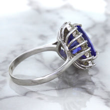 Load image into Gallery viewer, 5.06ct Trillion Tanzanite Ring with Diamond Halo in 14K White Gold