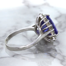 Load image into Gallery viewer, 5.06ct Trillion Tanzanite Ring with Diamond Halo in 14K White Gold