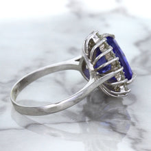 Load image into Gallery viewer, 5.06ct Trillion Tanzanite Ring with Diamond Halo in 14K White Gold