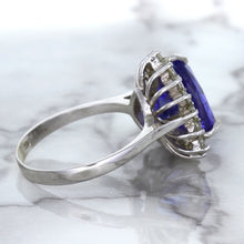 Load image into Gallery viewer, 5.06ct Trillion Tanzanite Ring with Diamond Halo in 14K White Gold