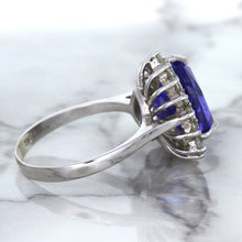 Load image into Gallery viewer, 5.06ct Trillion Tanzanite Ring with Diamond Halo in 14K White Gold