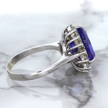 Load image into Gallery viewer, 5.06ct Trillion Tanzanite Ring with Diamond Halo in 14K White Gold