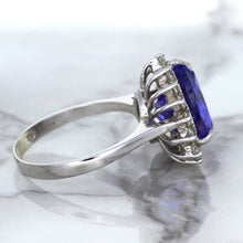 Load image into Gallery viewer, 5.06ct Trillion Tanzanite Ring with Diamond Halo in 14K White Gold