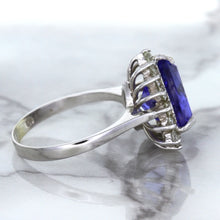 Load image into Gallery viewer, 5.06ct Trillion Tanzanite Ring with Diamond Halo in 14K White Gold