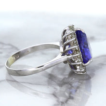 Load image into Gallery viewer, 5.06ct Trillion Tanzanite Ring with Diamond Halo in 14K White Gold