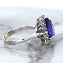 Load image into Gallery viewer, 5.06ct Trillion Tanzanite Ring with Diamond Halo in 14K White Gold
