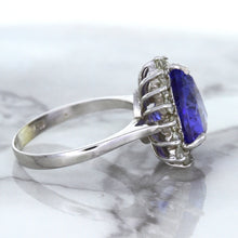 Load image into Gallery viewer, 5.06ct Trillion Tanzanite Ring with Diamond Halo in 14K White Gold
