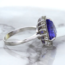 Load image into Gallery viewer, 5.06ct Trillion Tanzanite Ring with Diamond Halo in 14K White Gold