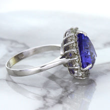 Load image into Gallery viewer, 5.06ct Trillion Tanzanite Ring with Diamond Halo in 14K White Gold