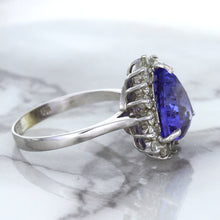Load image into Gallery viewer, 5.06ct Trillion Tanzanite Ring with Diamond Halo in 14K White Gold