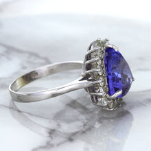 Load image into Gallery viewer, 5.06ct Trillion Tanzanite Ring with Diamond Halo in 14K White Gold