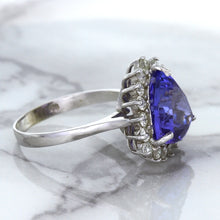 Load image into Gallery viewer, 5.06ct Trillion Tanzanite Ring with Diamond Halo in 14K White Gold