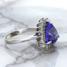 Load image into Gallery viewer, 5.06ct Trillion Tanzanite Ring with Diamond Halo in 14K White Gold