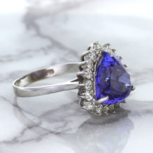 Load image into Gallery viewer, 5.06ct Trillion Tanzanite Ring with Diamond Halo in 14K White Gold